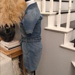 frame denim FRAME Pleated Coverall Stretch Denim Romper Maxson Wash Button Front Playsuit XS Photo 4