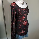 Free People Floral Scoop Neck Drop Shoulder Bubble Sleeve Stretchy Shirt Photo 1