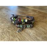 Handmade Hippie Design Brown Leather Bracelet Women Metal Star Note Chars Wood B Black Photo 1