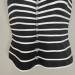 Cache Caché Top Collared Striped Rhinestone Buttons Sleeveless Black White Sz 6 Blouse Photo 4