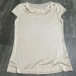 None Cowlneck Cap Sleeve Satin Blouse Beige Size Medium Photo 0
