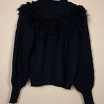 NWT Stellah New York Women’s Crochet Fringe Black Turtleneck Sweater Photo 0