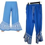 Roller Rabbit Blue Embroidered Trim Cropped Flowy Pants Size XS Photo 2