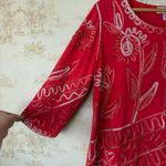 Vintage boho cherry red floral embroidered 3/4 length sleeve top size L Size L Photo 3