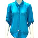 CCC Turquoise Tie Front Cutout Back Blouse Medium Statementwear Sheer Urban Chic Blue Photo 1