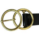 Genuine Leather Double O Ring Belt Black Size S/m Gold Tone Hardware Chic Photo 1