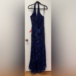 Mac Duggal NWOT  navy blue FLORAL EMBELLISHED HALTER GOWN  16 Photo 6