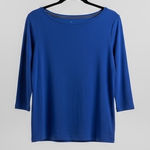 Talbots  Solid Bateau Neck Tee Blue 3/4 Sleeve Boat Neck Pima Cotton Top Sz M # Photo 0