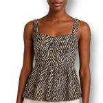 Anthropologie Zebra Animal Print Black Tan Peplum Top Coquette Feminine Sz Large Photo 0