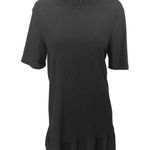 ZARA Black Rib Knit Ruffle Mock Neck Half Sleeve Mini Shift Sweater Dress Size M Photo 0