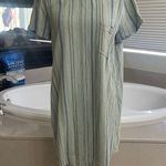 Cloth & Stone  Women's S Linen Blend Striped Button Back Shirt Dress Green & Blue Photo 9