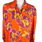 BTFBM Retro Button Down Large Shirt Top Bright Colors Lapel V Neck Orange Photo 3