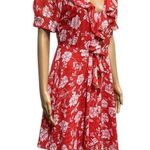 Lulus Ximena Coral Red White Floral Print Ruffled Mini Dress Womens Medium Photo 0