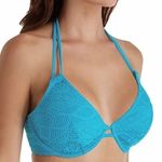 Aqua Blue Lace Halter Bikini Top Size L Photo 0