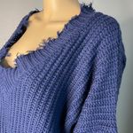 Main Strip V Neck Frayed Sweater Dark blue Size Large Photo 5