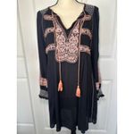 Free People NWT  Wind Willow Boho Embroidered Peasant Mini Western Dress XS Black Photo 1