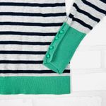 Nautica Striped Sweater Green Gray Black Long Sleeve Button Cuff Crew Neck Med Photo 11