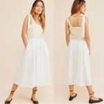 Anthropologie Kourt Drew Smocked Midi Dress in White Yellow Large Photo 2