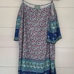 Skies Are Blue Women’s Medium Cold Shoulder Mini Dress Patterned Photo 0