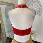 Love j Red Faux Leather Y2K Handkerchief Triangle Open Back Crop Top M Photo 4