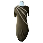 Roberto Cavalli  Dress Jersey Chain Embellished Ruched Short Sleeve Green 44 EUC Photo 4