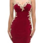 Let’s Burgundy Red and Gold Lace Formal Dress S Photo 0