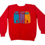 Vintage Laurel Burch Cat Sweatshirt Crewneck Sweater Women's APPROX Size Large Red Photo 0