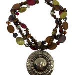 Vintage Boho Multi Strand Beaded Necklace Statement Pendant Earth Tone Colors Brown Photo 0