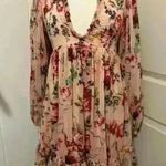 By Timo Pink Floral Long Sleeve Mini Dress Small Made in India Coquette Fairy Photo 0