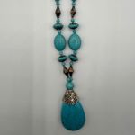 Turquoise Beaded Necklace and Earring Coord Set Boho Statement Pendant Jewelry Blue Photo 2