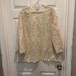 John Mark Dillards Bell Sleeve Laser Cut Eyelet Floral Velvet Cream Blouse XL Photo 1