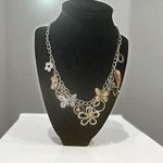 Vintage Butterfly and Flower Charm Necklace Silver Photo 1