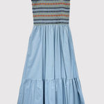 Strut & Bolt  Womens Dress Blue Midi Smocked Ruffle Square Sundress A Line Small Photo 0