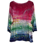 Essentials Women's Multicolor Butterfly Embellished Top Long Sleeve Size 2X Pink Photo 1