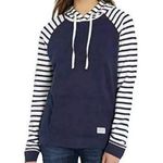 Orvis  Women's Navy Blue Stripe Cozy Hooded Pullover Size Large Photo 0