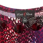 Max Studio Max & Rina Red and Black Patterned Jeweled Front Long Sleeve Top Tunic Size Extr Photo 1