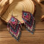 Colorful Beads Tassel Dangle Earrings‎ Retro Bohemian Ethnic Style Brown Photo 1