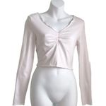 SheIn Lettuce Edge Ruched Long Sleeve Baby Tee Crop Top White Large Photo 9