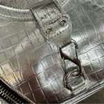 ALDO  Faux Croc Print Shoulder Bag Handbag Purse Zippers Silver Y2K Photo 4