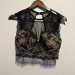 Victoria's Secret Victoria’s Secret 34DD Black Lace Mesh Lined Demi Cap Sleeve Bra Top Bustier Tan Photo 2