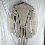 Loft  Women's Wool Blend Long Tie Cardigan Crotchet Detail Size X-small Cream Photo 4