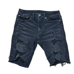 American Eagle  Woman’s Black Mid-Thigh Distressed Jean Shorts Size 28 Photo 0