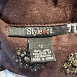 Style & Co . Brown White Floral Embellished Casual Linen Sleeveless Dress 12 Boho Photo 6