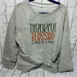 None Gray Thankful Blessed Sweatshirt Photo 0