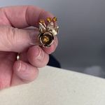 Vintage flower sprays climber earrings. Gold plated amber glass. Photo 4