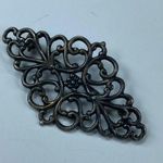 Dark Antique Silver Color Filagree Metal Jewelry Pin Brooch Diamond Shape Photo 12