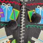 VTG Crystal Kobe Ugly Christmas Sweater jacket Snowman Tree Gift Fair Isle L Pom Black Size L Photo 2