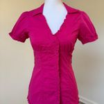 F.A.N.G Hot Pink Ruffle Puff Sleeve Button Down Blouse Top Women’s Small Photo 0
