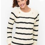 Talbots Striped Cotton Blend Sweater Size XL Nautical Gold Buttons Photo 0