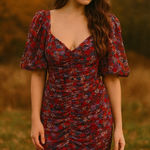 ZARA ‎ pink Floral Print Mini Dress Sweetheart Puff Sleeve Ruched blogger small Photo 0